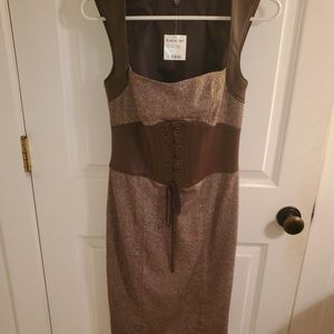 Brand new Bebe tweed and leather corset dress